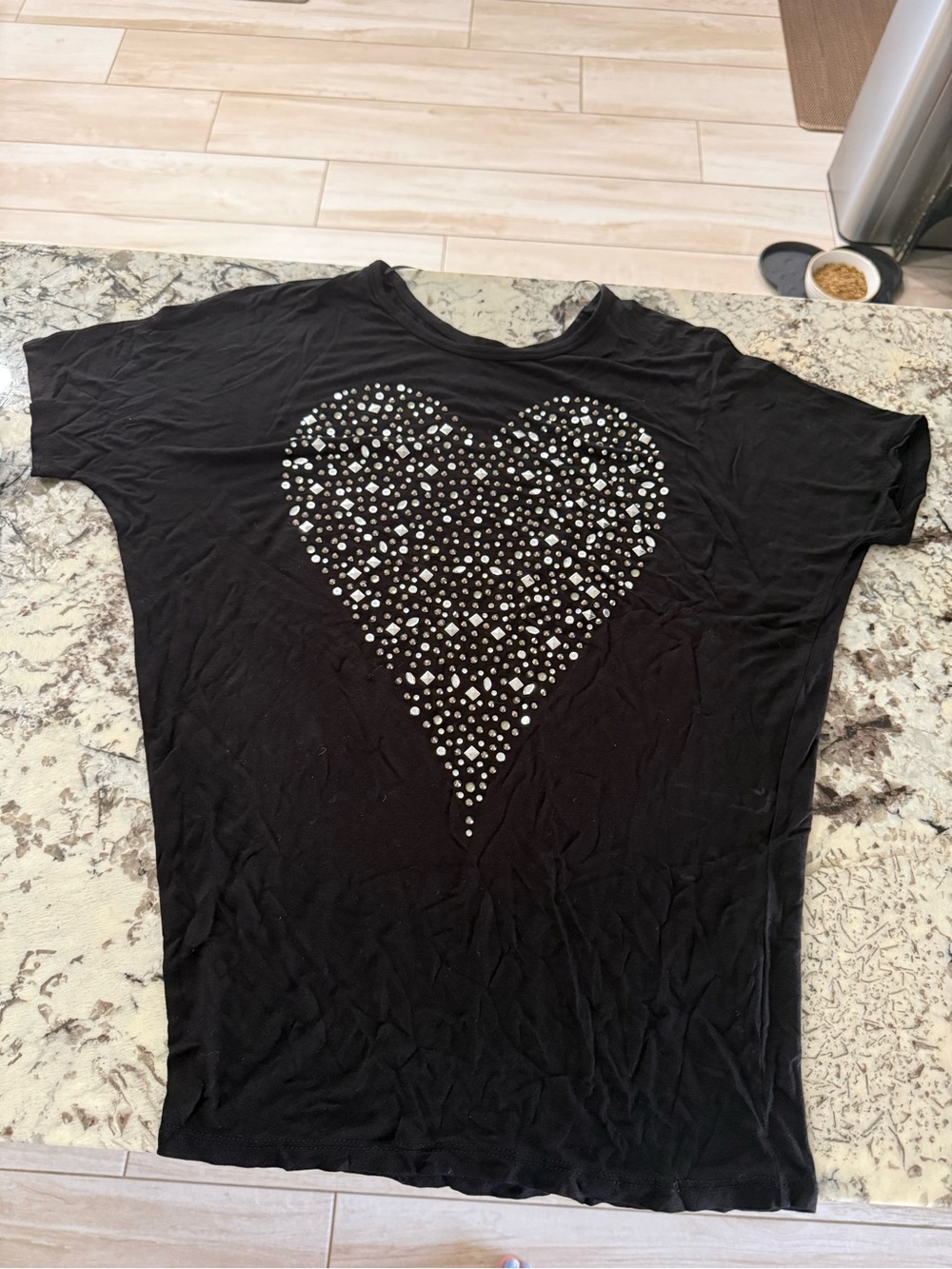 INC International Concepts Black Short-Sleeve Tee with Studded Heart